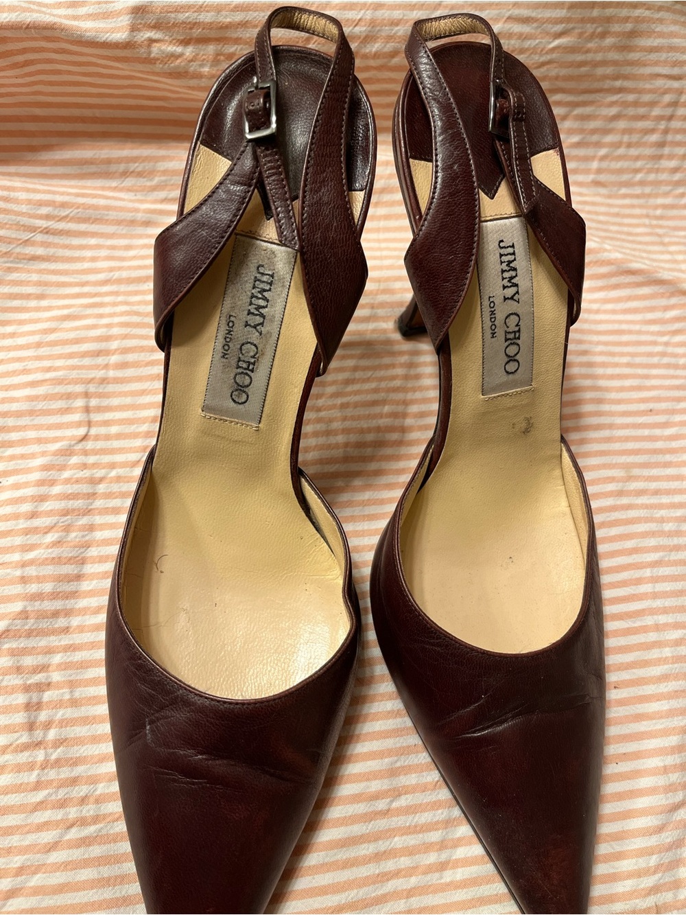Jimmy Choo Dark Burgundy Leather Pointed Slingback Heels